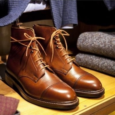 Handmade men's brown chukka lace up ankle business leather dress boot - Thumbnail 3