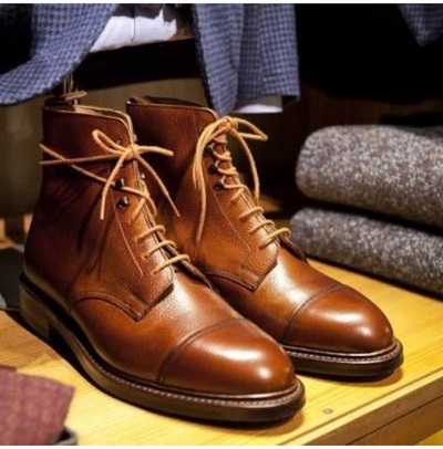 Handmade Men's Brown Chukka Lace Up Ankle Business Leather Dress Boot