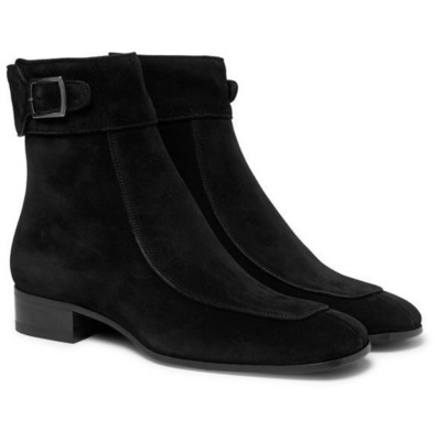 Handmade men black suede boot, men monk strap chelsea boot, zipper boot men - Thumbnail 1