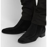 Handmade Men Black Suede Boot, Men Monk Strap Chelsea Boot, Zipper Boot Men - Thumbnail 1