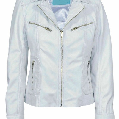 Women's genuine lambskin leather jacket slim fit stylish biker white coat