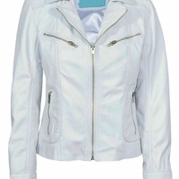 Women's Genuine Lambskin Leather Jacket Slim Fit Stylish Biker White Coat - Thumbnail 4