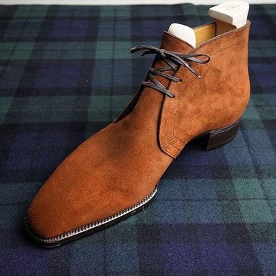 New handmade men's brown chukka suede lace up boot, men stylish ankle boot - Thumbnail 2