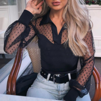 Long Sleeve Lace Stitching Shirt Top - Thumbnail 1
