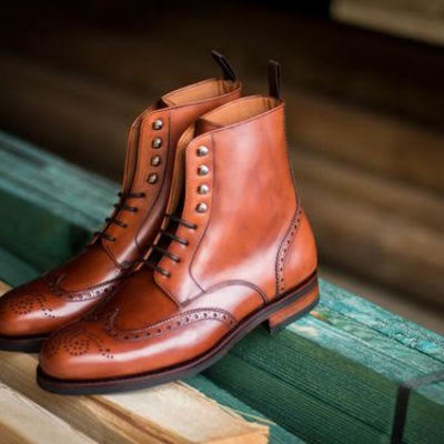  handmade brown wingtip brogue ankle high boot - Thumbnail 3