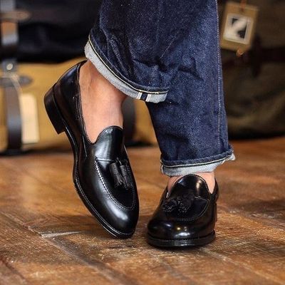 Made on order men's black tassels loafer leather shoes
