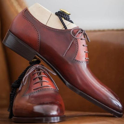 Handmade mens burgundy finishing bespoke lace up oxford chrismas shoes - Thumbnail 2