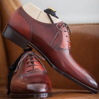 HANDMADE MENS BURGUNDY FINISHING BESPOKE LACE UP OXFORD CHRISMAS SHOES - Thumbnail 1