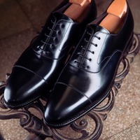  Men's Black Cap Toe Leather Formal Wear Shoes - Thumbnail 1