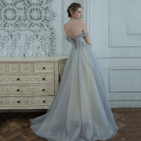 Grey tulle beads long prom dress evening dress - Thumbnail 6