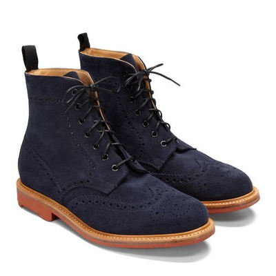 Handmade navy blue wingtip brogue  lace up military boot for gentlemen - Thumbnail 3