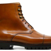 Men's Handmade Brown Ankle High Boot  - Thumbnail 1