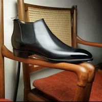 New Handmade Black Plain Leather Chelsea Boot, Men Dress Formal Boot - Thumbnail 1