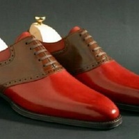 Handmade Men's Genuine Red & Brown Leather Oxford Lace up Shoes - Thumbnail 4