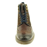 Handmade Brown Brogue Wingtip Leather Back Pull Lace Up Men Zipper Ankle Boots - Thumbnail 1