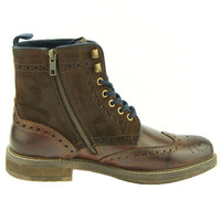 Handmade Brown Brogue Wingtip Leather Back Pull Lace Up Men Zipper Ankle Boots - Thumbnail 4