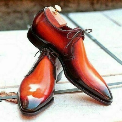 Handmade Men's Genuine Orange Tan Leather Lace up Shoes