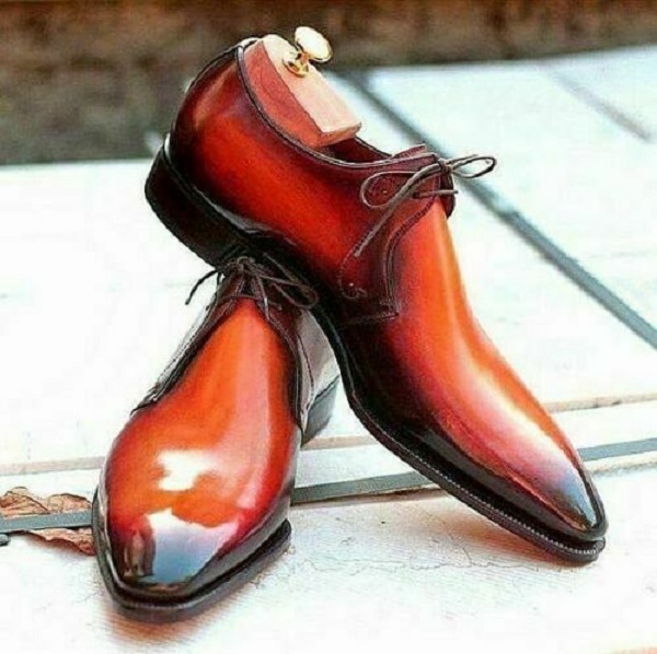 Handmade Men's Genuine Orange Tan Leather Lace up Shoes