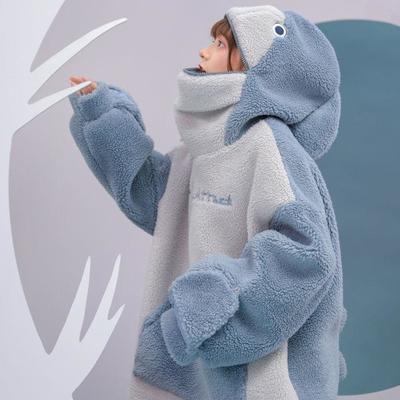 Cute Warm Can Sealed Shark Fleece Hoodie Pullover