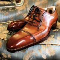 Handmade Men's Genuine Tan Leather Oxford Toe cap Lace up Shoes - Thumbnail 1