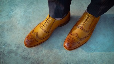 Oxfords Bespoke Tan Wingtip Shoes, Mens Dress Brogue Shoes