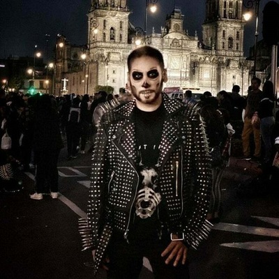 Handmade brando style punk half silver spiked men studded cowhide leather jacket