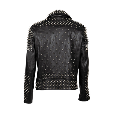 New Men's Full Black Real Leather Spiked Studded Unique Punk Leather Jacket