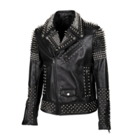 New Men's Full Black Real Leather Spiked Studded Unique Punk Leather Jacket - Thumbnail 4