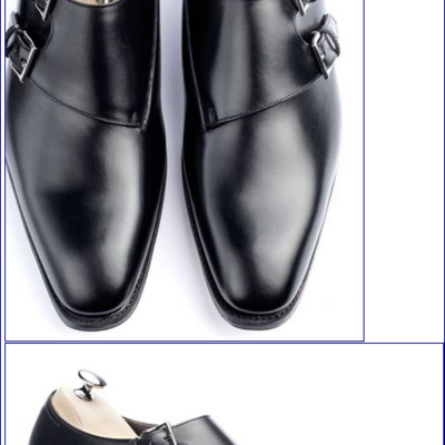 Men's handmade shoes black leather formal dress oxford double monk strap boots
