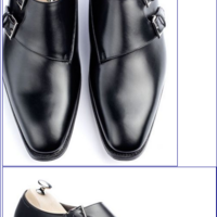 Men's Handmade Shoes Black Leather Formal Dress Oxford Double Monk Strap Boots - Thumbnail 1
