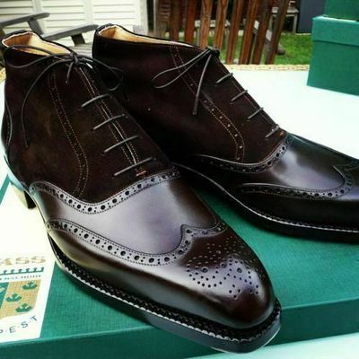 New Men's Handmade Leather Brogue Wingtip Brown Oxford Shoes Dress Formal Boots