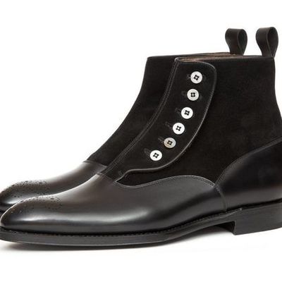 New black brogue button boot, handmade ankle high adult boot - Thumbnail 2