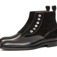 New Black Brogue Button Boot, Handmade Ankle High Adult Boot - Thumbnail 1