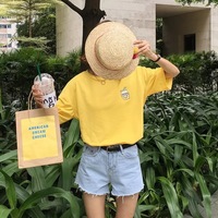 Cute Summer Banana Milk Drink Embroidery Yellow White Casual Short Sleeve Tee Shirt T-shirt Top E-Girl Kawaii Korean Japanese Harajuku Streetwear - Thumbnail 2