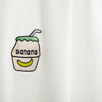 Cute Summer Banana Milk Drink Embroidery Yellow White Casual Short Sleeve Tee Shirt T-shirt Top E-Girl Kawaii Korean Japanese Harajuku Streetwear - Thumbnail 6