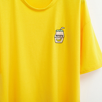 Cute Summer Banana Milk Drink Embroidery Yellow White Casual Short Sleeve Tee Shirt T-shirt Top E-Girl Kawaii Korean Japanese Harajuku Streetwear - Thumbnail 9