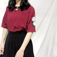 Cute Anime Demon Girl Cartoon Print Graphic Punk Goth Oversized Short Sleeve Tee Shirt T-shirt Top E-Girl Kawaii Korean Japanese Harajuku Streetwear - Thumbnail 2