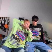 Cute Graffiti Art Graphic Print Punk Baggy Hip Hop Oversized Long Sleeve Tee Shirt T-shirt Top E-Girl Kawaii Korean Japanese Harajuku Streetwear - Thumbnail 4