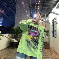 Cute Graffiti Art Graphic Print Punk Baggy Hip Hop Oversized Long Sleeve Tee Shirt T-shirt Top E-Girl Kawaii Korean Japanese Harajuku Streetwear - Thumbnail 6