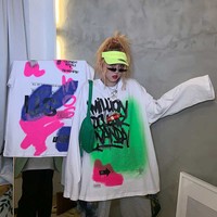 Cute Graffiti Art Graphic Print Punk Baggy Hip Hop Oversized Long Sleeve Tee Shirt T-shirt Top E-Girl Kawaii Korean Japanese Harajuku Streetwear - Thumbnail 7