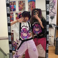Cute Girl Graffiti Graphic Art Print Punk Baggy Hip Hop Oversized Long Sleeve Tee Shirt T-shirt Top E-Girl Kawaii Korean Japanese Harajuku Streetwear - Thumbnail 2