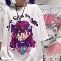 Cute Girl Graffiti Graphic Art Print Punk Baggy Hip Hop Oversized Long Sleeve Tee Shirt T-shirt Top E-Girl Kawaii Korean Japanese Harajuku Streetwear - Thumbnail 6