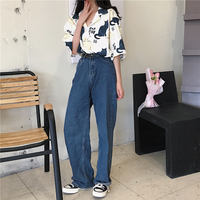 Chinese Letter Cat Animal Print Casual Loose Button Down Collar Short Sleeve Tee Shirt T-shirt Top E-Girl Kawaii Korean Japanese Harajuku Streetwear - Thumbnail 4