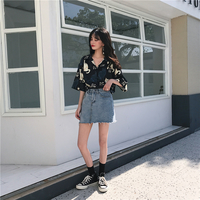 Chinese Letter Cat Animal Print Casual Loose Button Down Collar Short Sleeve Tee Shirt T-shirt Top E-Girl Kawaii Korean Japanese Harajuku Streetwear - Thumbnail 5