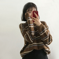 Soft Stripe Autumn O Neck Chic Loose Oversized Casual Knit Sweater Sweatshirt Pullover Jumper Shirt E-Girl Kawaii Korean Japanese Harajuku Streetwear - Thumbnail 2