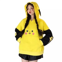 Cute Yellow Pikachu Anime Cartoon Long Ears Oversized Casual Hoodie Sweater Sweatshirt Pullover E-Girl Kawaii Korean Japanese Harajuku Streetwear - Thumbnail 2