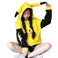 Cute Yellow Pikachu Anime Cartoon Long Ears Oversized Casual Hoodie Sweater Sweatshirt Pullover E-Girl Kawaii Korean Japanese Harajuku Streetwear - Thumbnail 1