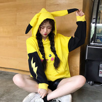 Cute Yellow Pikachu Anime Cartoon Long Ears Oversized Casual Hoodie Sweater Sweatshirt Pullover E-Girl Kawaii Korean Japanese Harajuku Streetwear - Thumbnail 5