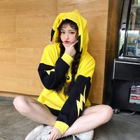 Cute Yellow Pikachu Anime Cartoon Long Ears Oversized Casual Hoodie Sweater Sweatshirt Pullover E-Girl Kawaii Korean Japanese Harajuku Streetwear - Thumbnail 6