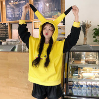 Cute Yellow Pikachu Anime Cartoon Long Ears Oversized Casual Hoodie Sweater Sweatshirt Pullover E-Girl Kawaii Korean Japanese Harajuku Streetwear - Thumbnail 7